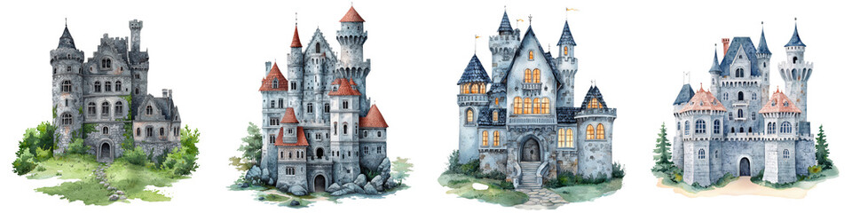 Fototapeta premium Enchanting Medieval Castles Illustrative Representations of Fairytale Fortresses Showcasing the Majestic Architecture Intricate Details and Whimsical Charm of These Iconic Landmarks