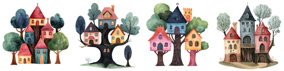 of a whimsical colorful storybook village with a variety of cozy vibrant houses trees and imaginative landscaping  The charming fairytale like scene evokes a sense of warmth wonder and enchantment