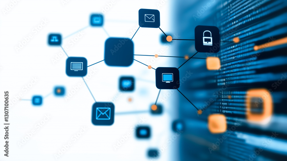 Poster blockchain and cybersecurity: a dynamic and technological graphic.