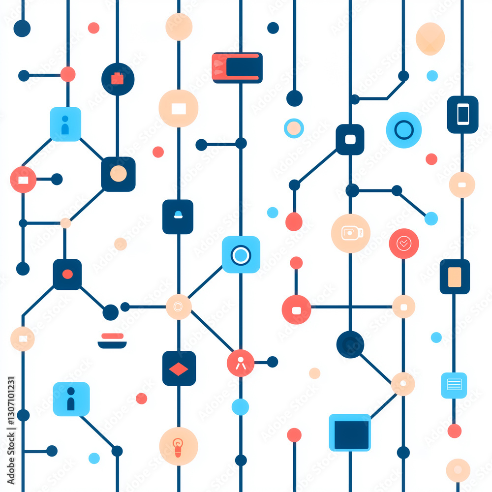 Poster interconnected digital network: an abstract illustration of a digital network with interconnected no