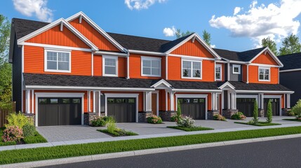 Modern Townhouses, Sunny Day, Residential Area