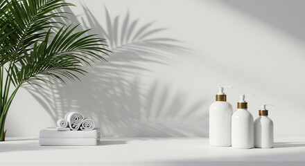 Serene white bottles bask in soft sunlight. AI Generated