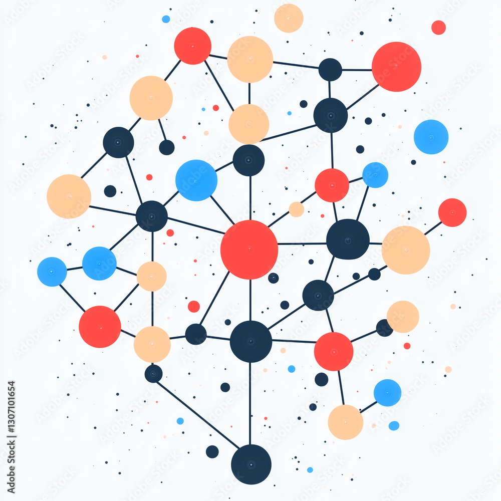 Poster network of connections: illustrative representation of interconnected nodes and links, symbolizing d