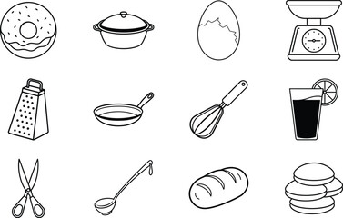 Kitchen Utensils, Baking Ingredients, Food Preparation Icons Set