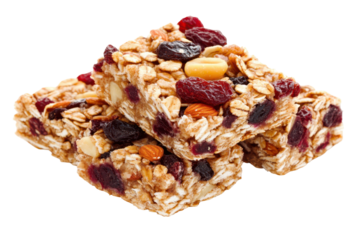 Nutrient-Rich Granola Bars: A close-up shot showcasing a stack of wholesome granola bars, packed with a delightful mix of nuts, dried fruits, and oats. 