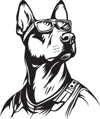vector illustration of a belgian malinois dog with military uniform
