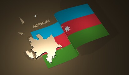 Fototapeta premium Azerbaijan Map and Flag 3d Illustration 2