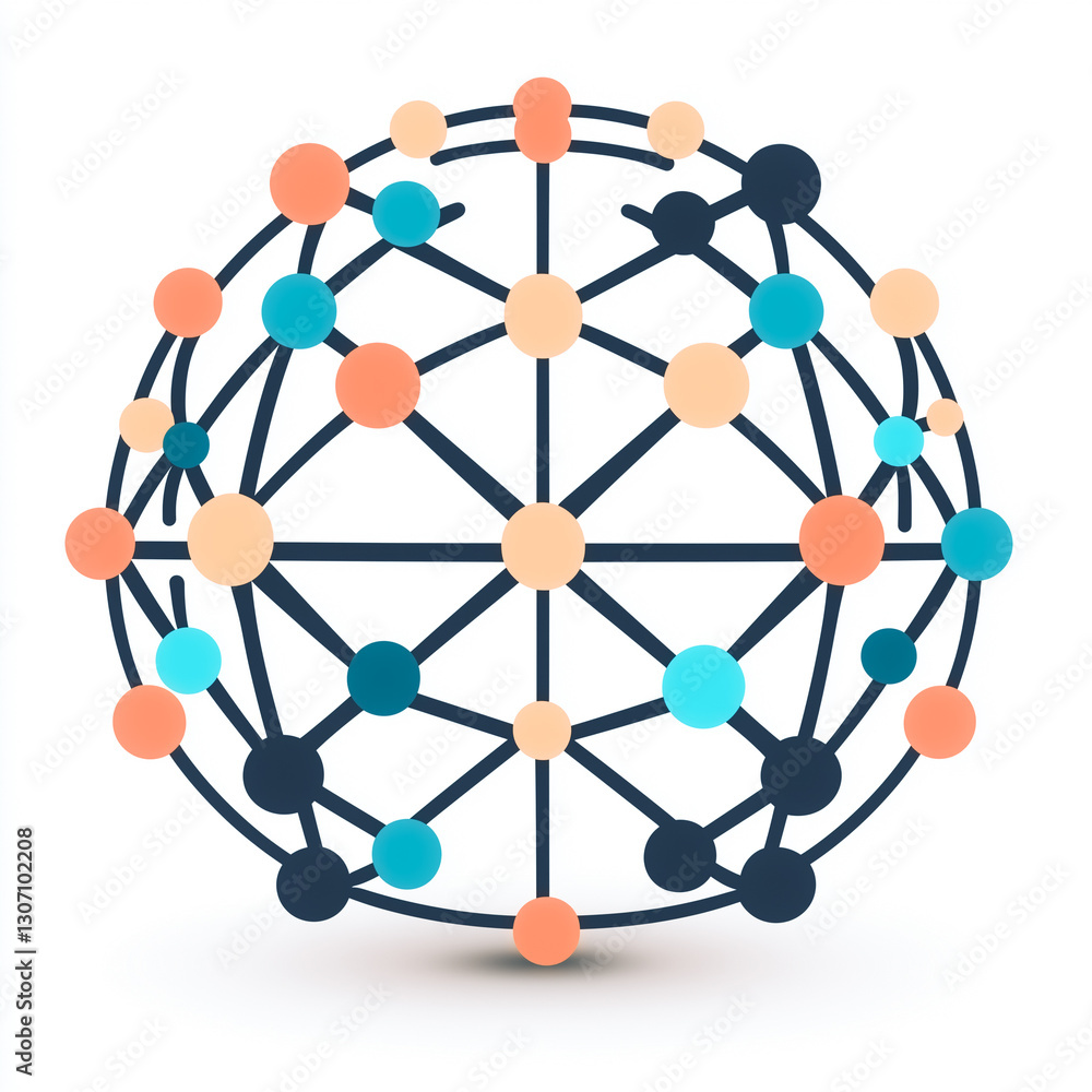 Poster global network: a spherical network illustration representing interconnectedness, global communicati