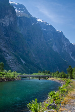River in fjord valley in Norway