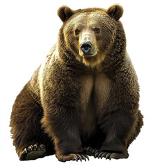 Fototapeta premium large brown bear sits on white background, looking calm
