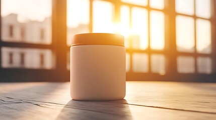 Jar on Table with Sunlight Streaming Through Window in Background