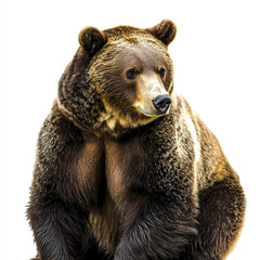 Obraz premium majestic brown bear sits against white background