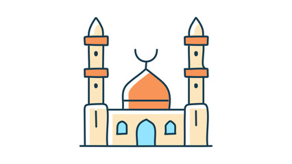 Icon of a grand mosque with tall minarets and intricate windows, in a vintage style