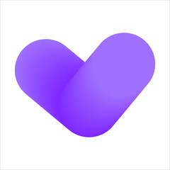 Vivid purple heart like geometric shape with a 3D gradient style, symbolizing love and creativity. Perfect for designs related to emotions, artistic projects, and creative themes.