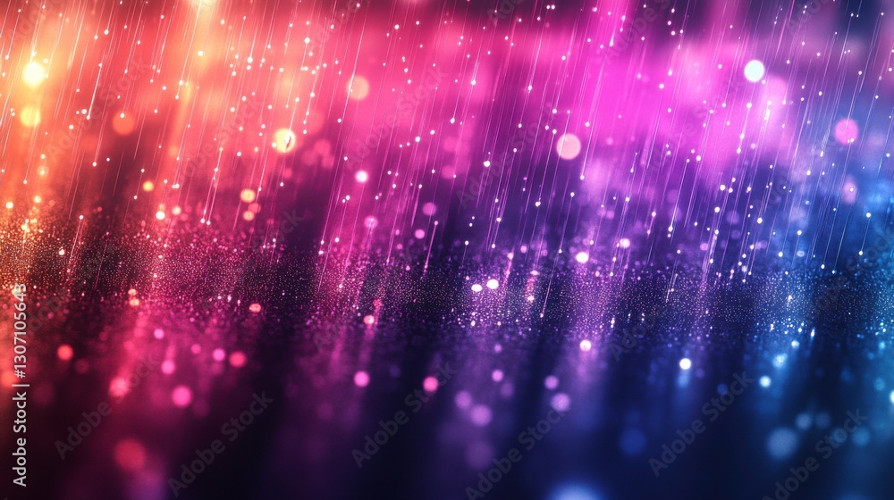Poster a vibrant, abstract background featuring colorful light streaks and sparkling particles, creating a 