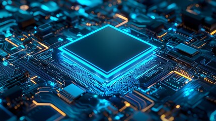 Abstract futuristic circuit board with glowing neon lights