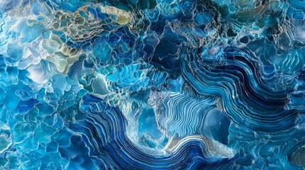 A close-up of crystal-clear water with intricate ripple patterns, vibrant blue hues, peaceful and calming atmosphere, ultra-detailed, high resolution.