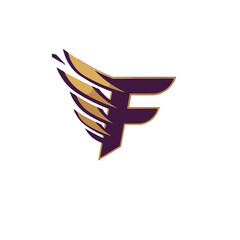 Golden and Purple Winged F Emblem on White Background