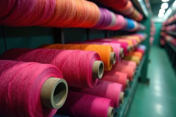 Vibrant yarn spools & fabric rolls in a Bangladeshi textile mill , equipment, Bangladesh factory, Bangladesh