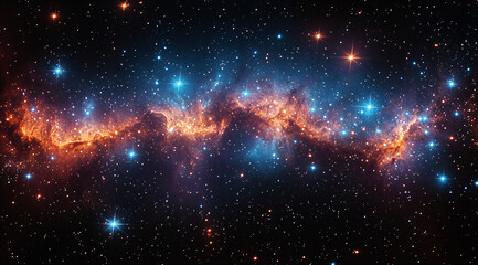 Obraz premium Abstract starry cosmos with geometric constellations and digital particle effects on deep black background, modern tech design for website headers or data visualization dashboards. Futuristic space th