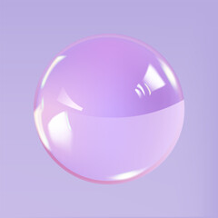 Realistic glossy glass ball.Abstract 3D light bubble with glare.Geometric abstract shape.