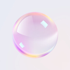 Realistic glossy glass ball.Abstract 3D light bubble with glare.Geometric abstract shape.