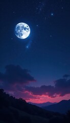 Deep twilight sky, silver moon, diamond-like stars scattered across inky black , starlight, sky