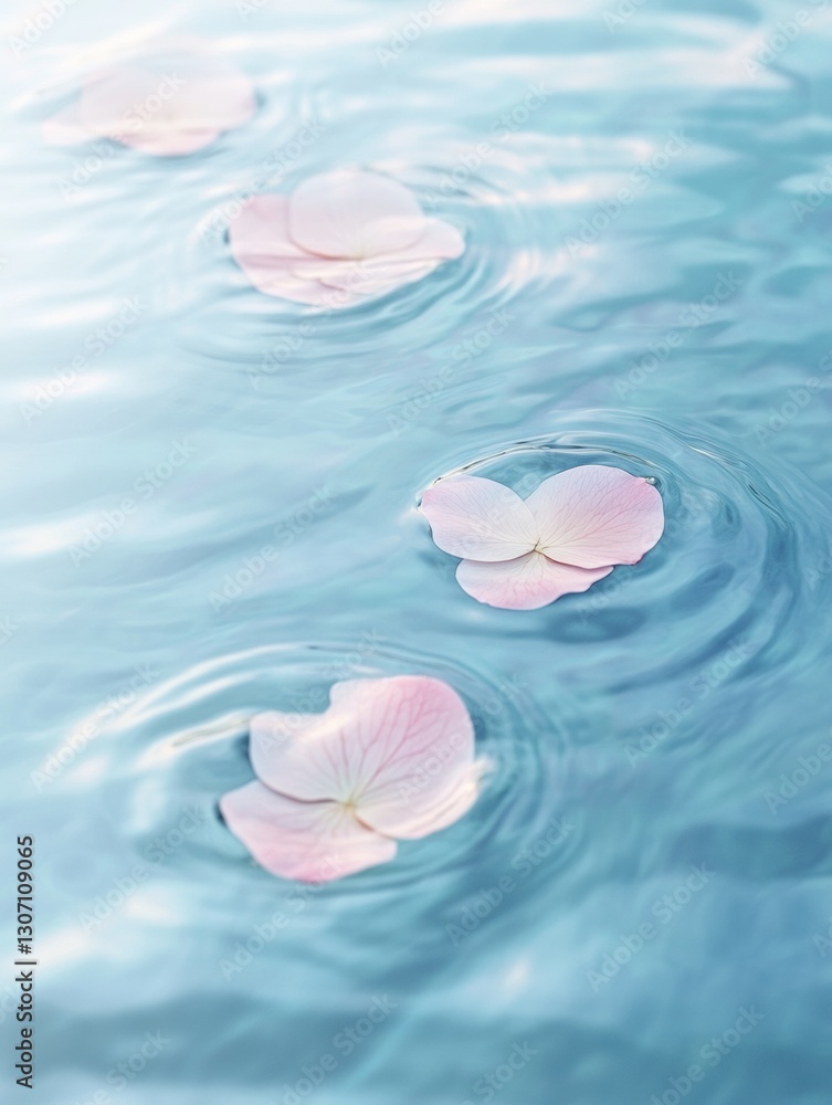 Poster floating flower petals on calm water with serene pastel colors creating a peaceful ambiance generati