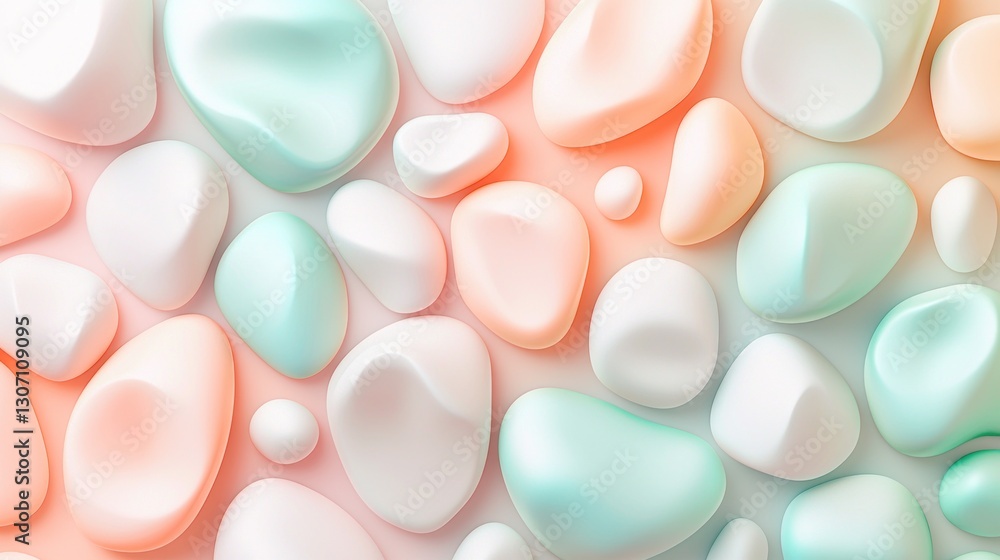 Poster abstract colorful smooth shapes of various pastel colors arranged randomly