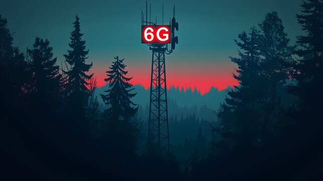 6G Cell Tower Silhouette at Dusk