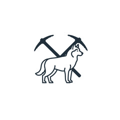 Silhouette of Dog and Mining Tools Symbolizing Strength and Teamwork
