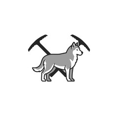 Gray Wolf with Crossed Ice Axes Symbolizing Strength and Exploration