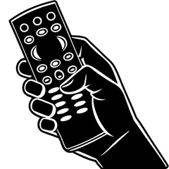 Stylized Hand Holding Remote Icon Elegant Black and White Silhouette Design.
