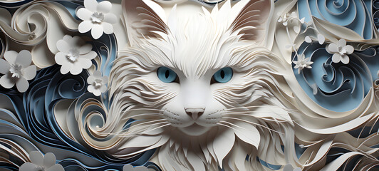quilling paper white cat, ai generative