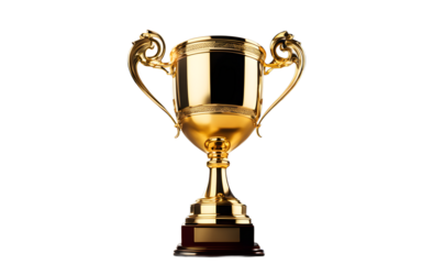 A golden trophy cup symbolizing victory and achievement, isolated on a empty plain background