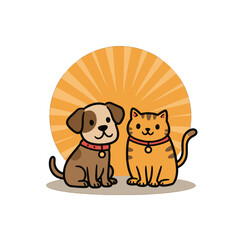 Obraz premium Cute Dog and Cat Illustration