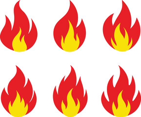 Set of Fire Flame Clipart Icon. Burning Hot Symbol Collection. Stylized Fire Flame Clipart. Red and Yellow High Quality Blazing Logo Vector Illustration. Campfire Icon Pack. 
