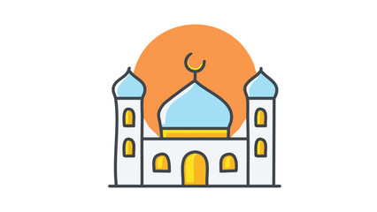 Icon of a mosque with a sunset background, highlighting the silhouette of the minarets-08