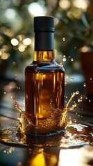Golden Olive Oil Splash in Bottle