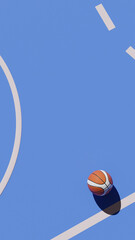  Basketball  on Blue Court, 3D rendered illustration