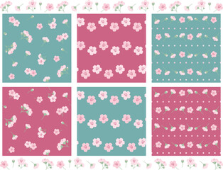 かわいい桜の花シームレスパターン6種セット