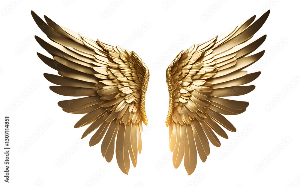 Poster a pair of golden wings symbolizing divine guidance and ascension, isolated on a empty plain backgrou