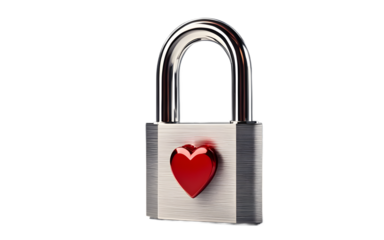 A red heart-shaped padlock symbolizing love and commitment, isolated on a empty plain background