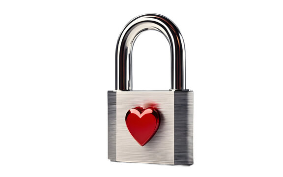 A red heart-shaped padlock symbolizing love and commitment, isolated on a empty plain background