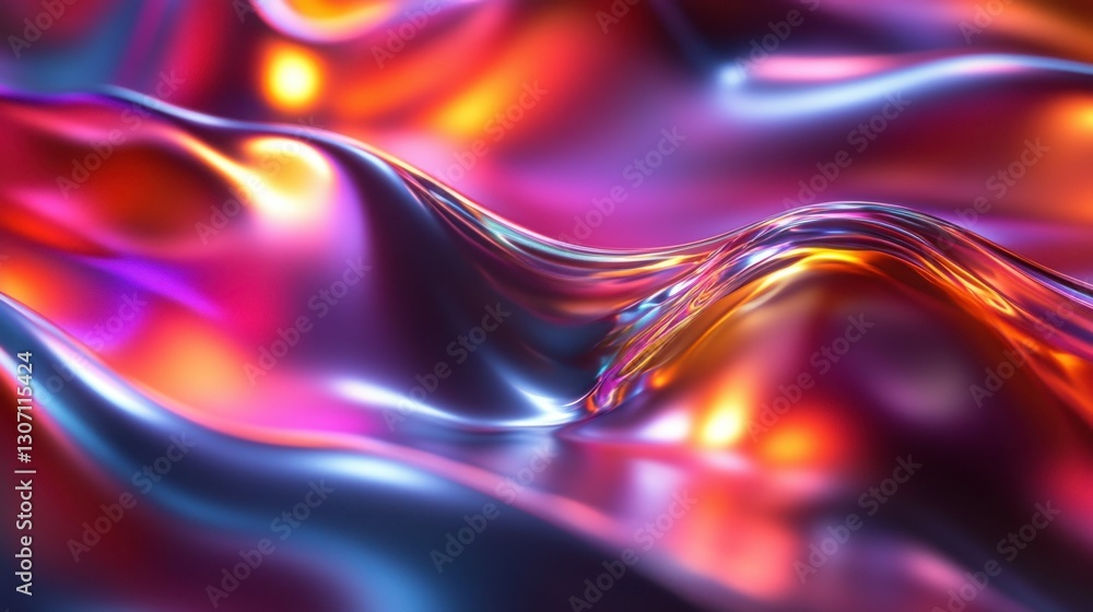 Poster a mesmerizing abstract image featuring dynamic waves of colorful, glossy textures blending vibrant h