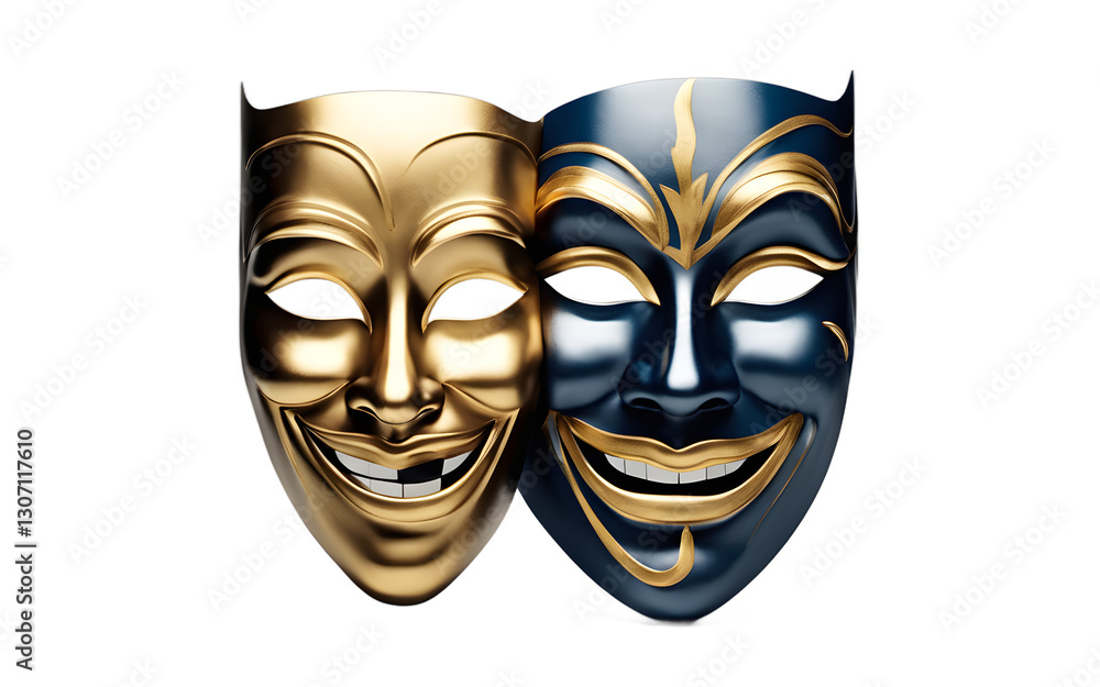Aufkleber a theatrical mask with one half smiling and the other half frowning symbolizing duality and emotions