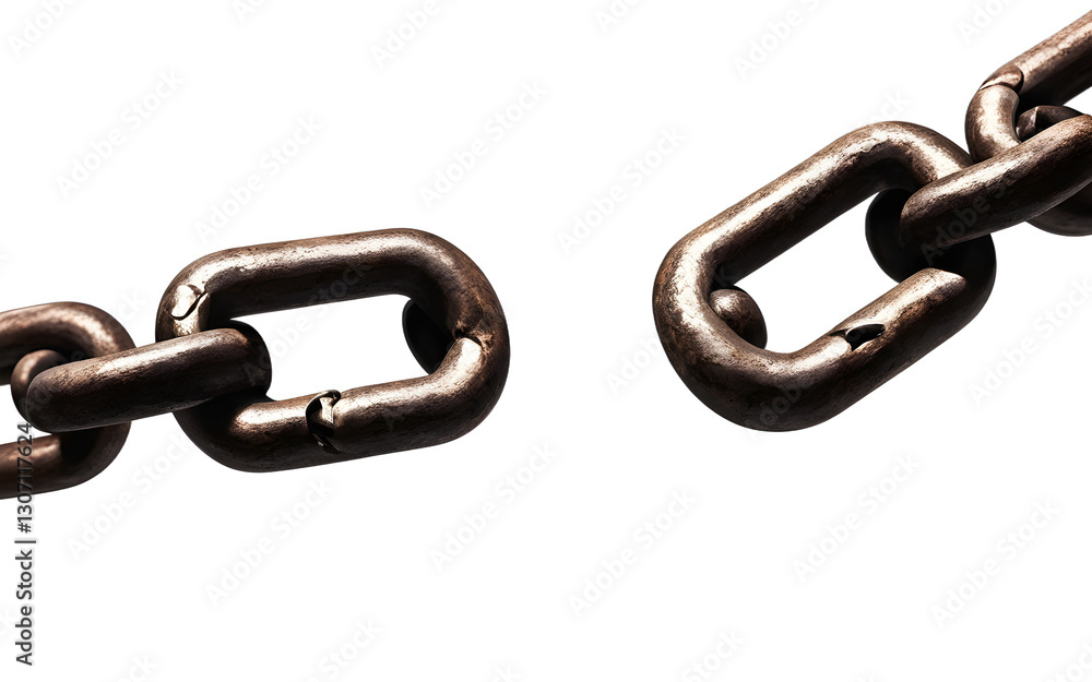 Poster a thick iron chain with a broken link representing liberation and freedom, isolated on a empty plain