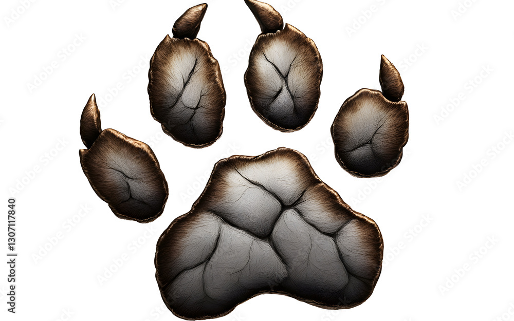 Poster a wolf’s paw print representing instinct and strength, isolated on a empty plain background