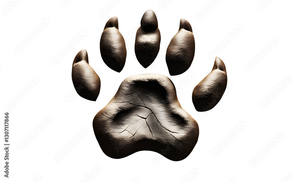 Poster a wolf’s paw print representing instinct and strength, isolated on a empty plain background