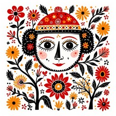 Folk folkloric illustration with character in traditional style.